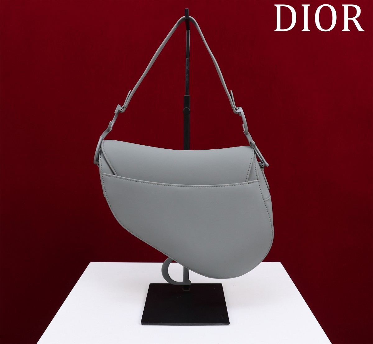 Saddle Bag with Strap Gray Ultramatte Calfskin